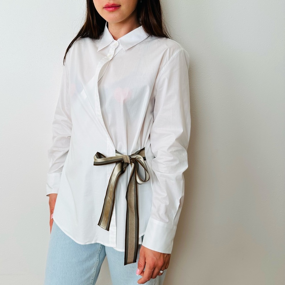 Marella sport long sleeve wrap poplin blouse shirt tie waist - Picture 5 of 11